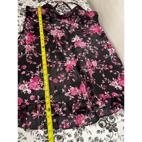 APT 9 Y2K Babydoll Satin Floral Lace Ruffle Hem Mini Dress Women's Size L Black - Picture 11 of 11